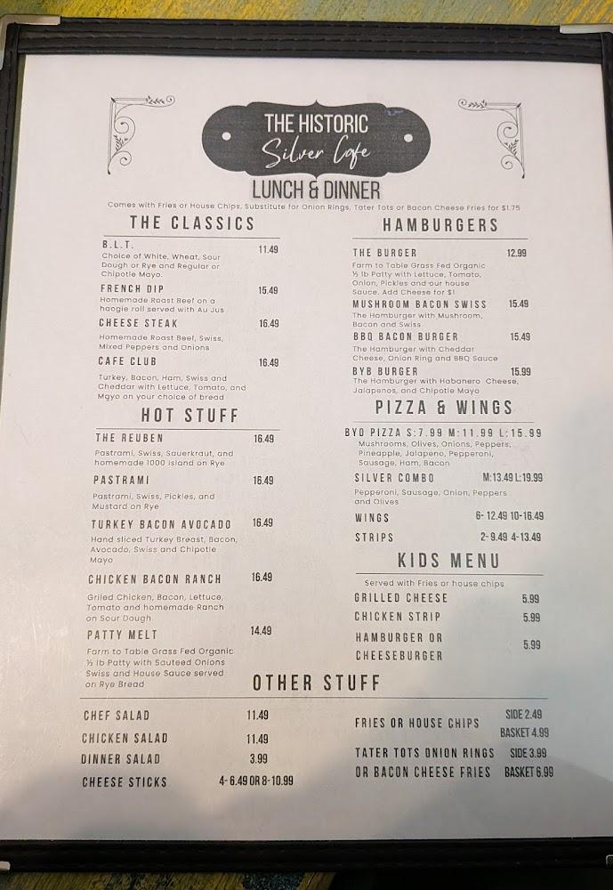 Historic Silver Cafe Menu image 1