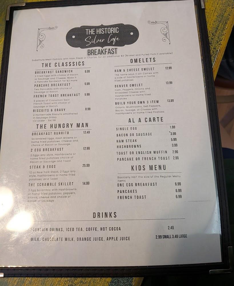Historic Silver Cafe Menu image 2